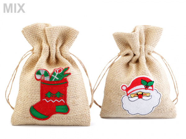Jutový pytlík vánoční 12x16,5 cm