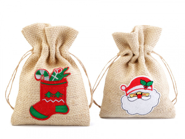 Jutový pytlík vánoční 12x16,5 cm