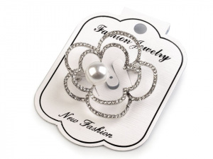 Brož květ s perlou a broušenými kamínky