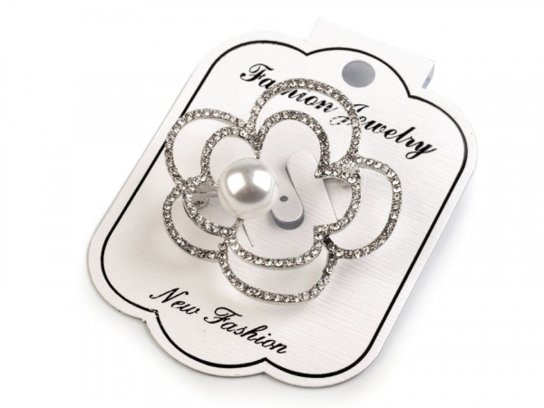 Brož květ s perlou a broušenými kamínky