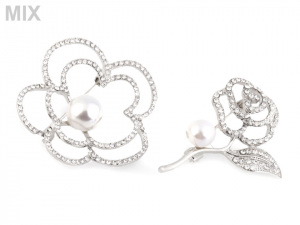 Brož květ s perlou a broušenými kamínky