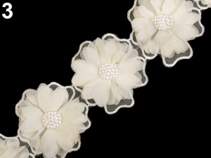 Prýmek květy s perlami šíře 58 mm