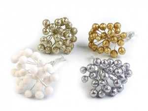 Vánoční dekorační kuličky s glitry a drátkem Ø12 mm