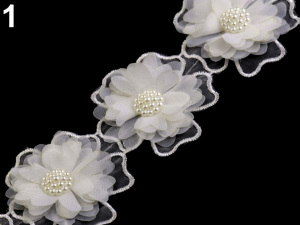 Prýmek květy s perlami šíře 58 mm