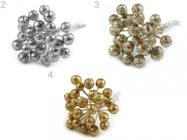 Vánoční dekorační kuličky s glitry a drátkem Ø12 mm