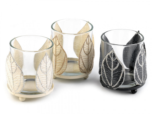 Skleněný svícen s listy - malý
