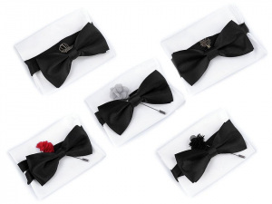 Sada - motýlek, kapesník, ozdoba do klopy