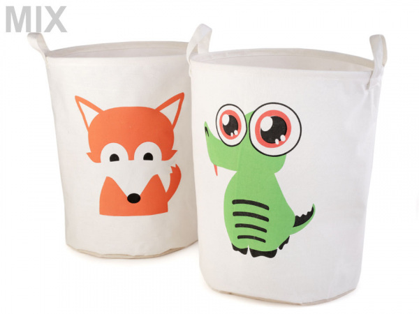 Lněný koš 35x44 cm liška, krokodýl