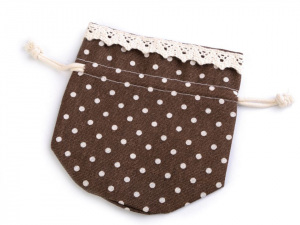 Lněný pytlík / měšec s puntíky a krajkou 12x12,5 cm