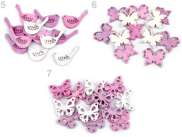 Dřevěný květ, ptáček, motýl větší k nalepení