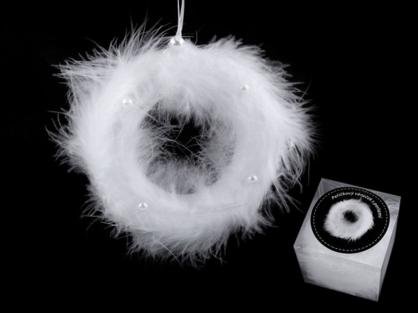 Vánoční peříčkový věneček s perlami Ø10 cm