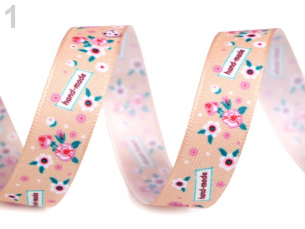 Saténová stuha Handmade s květy šíře 15 mm