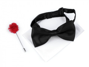 Sada - motýlek, kapesník, ozdoba do klopy