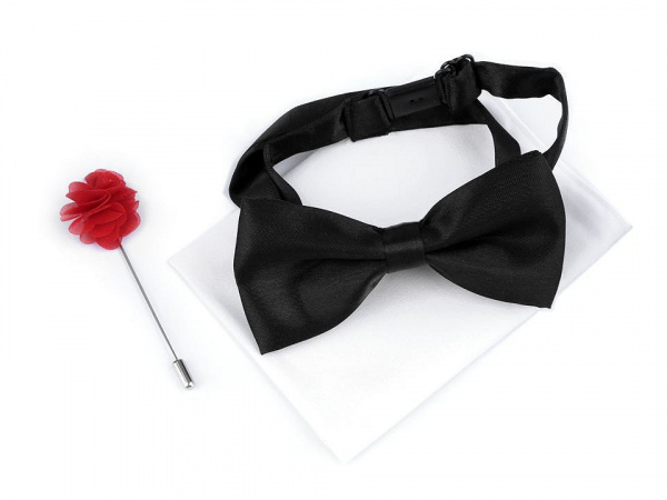 Sada - motýlek, kapesník, ozdoba do klopy