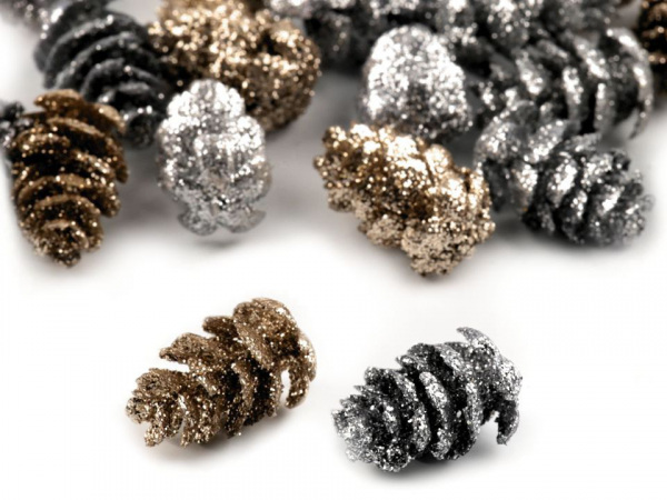 Umělé šišky k aranžování s glitry