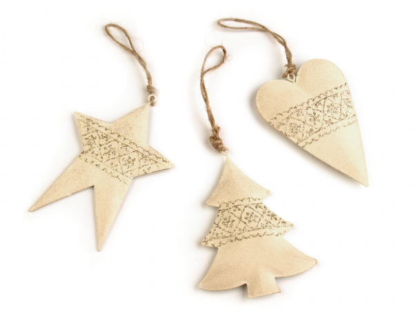 Kovová vánoční dekorace - srdce, stromeček, hvězda