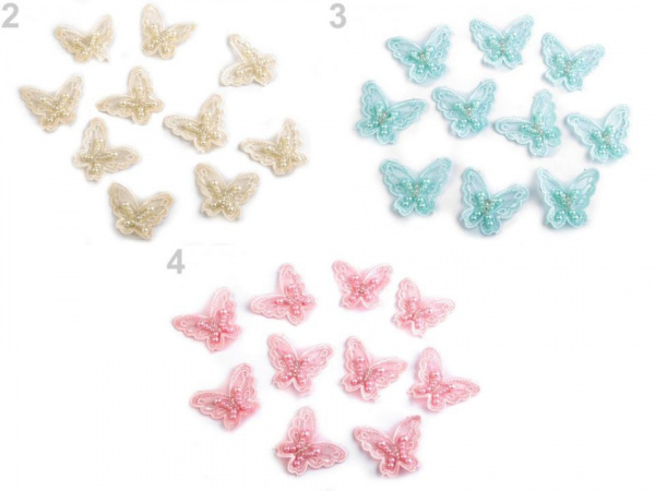 Textilní aplikace / nášivka motýl s perlami