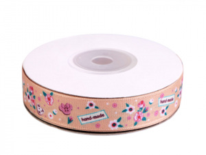 Saténová stuha Handmade s květy šíře 15 mm