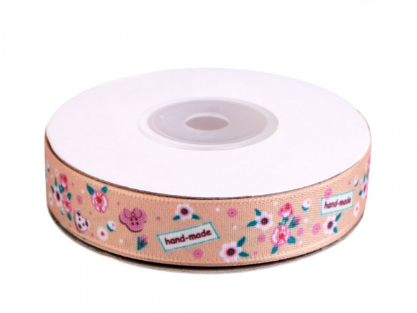 Saténová stuha Handmade s květy šíře 15 mm