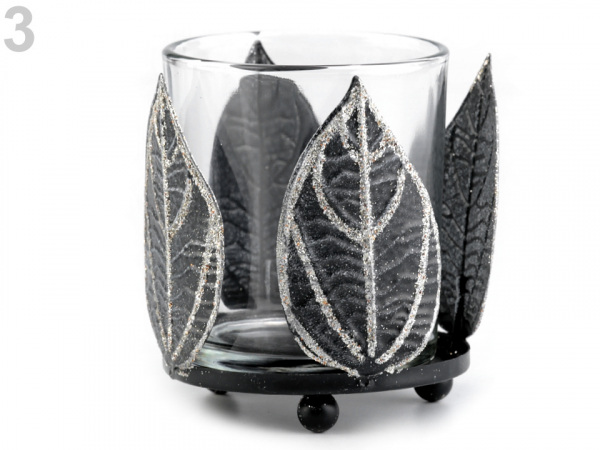 Skleněný svícen s listy - malý