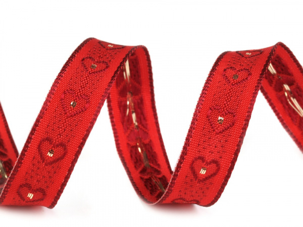 Vánoční stuha srdce s drátem šíře 15 mm