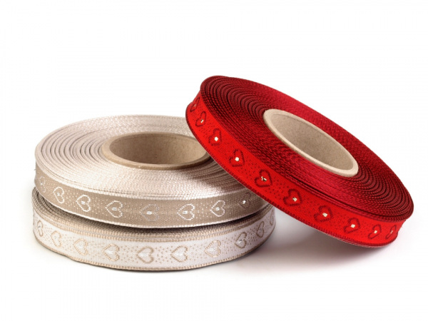 Vánoční stuha srdce s drátem šíře 15 mm