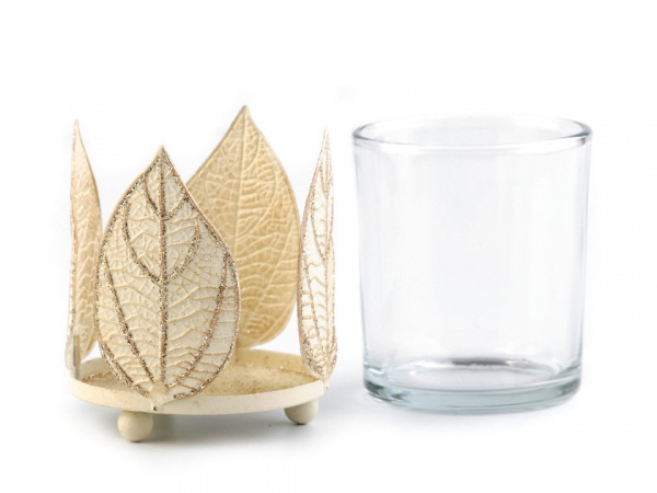 Skleněný svícen s listy - malý