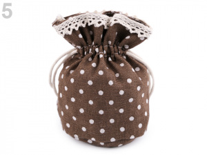Lněný pytlík / měšec s puntíky a krajkou 12x12,5 cm