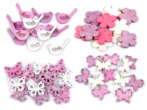 Dřevěný květ, ptáček, motýl větší k nalepení