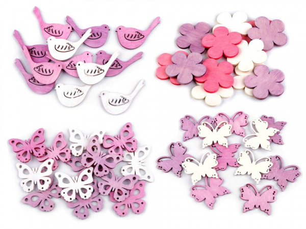 Dřevěný květ, ptáček, motýl větší k nalepení