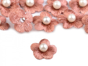 Vyšívaný květ Ø20 mm s perlou