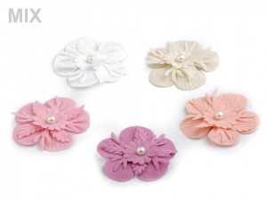 Textilní květ 3D Ø53 mm s perlou