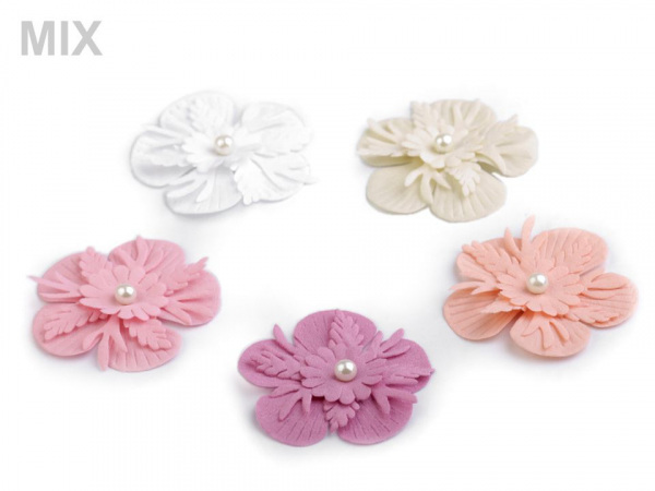Textilní květ 3D Ø53 mm s perlou