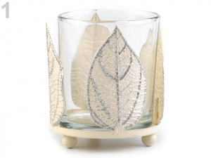 Skleněný svícen s listy - malý