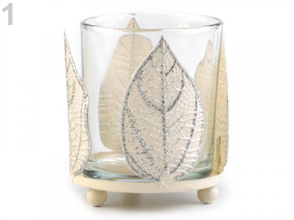 Skleněný svícen s listy - malý