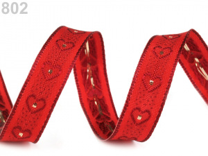 Vánoční stuha srdce s drátem šíře 15 mm