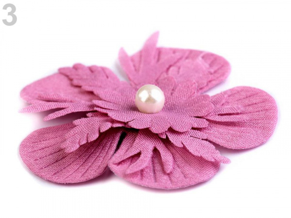 Textilní květ 3D Ø53 mm s perlou