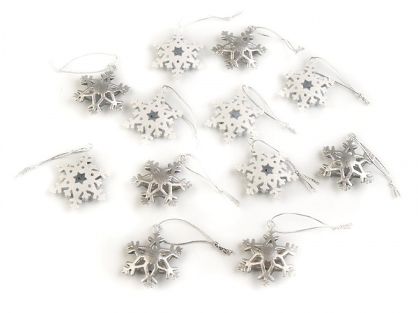 Kovová dekorace vločka s glitry