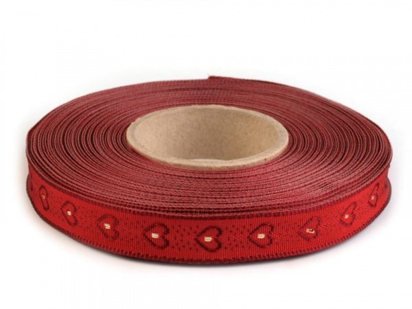 Vánoční stuha srdce s drátem šíře 15 mm