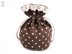 Lněný pytlík / měšec s puntíky a krajkou 12x12,5 cm