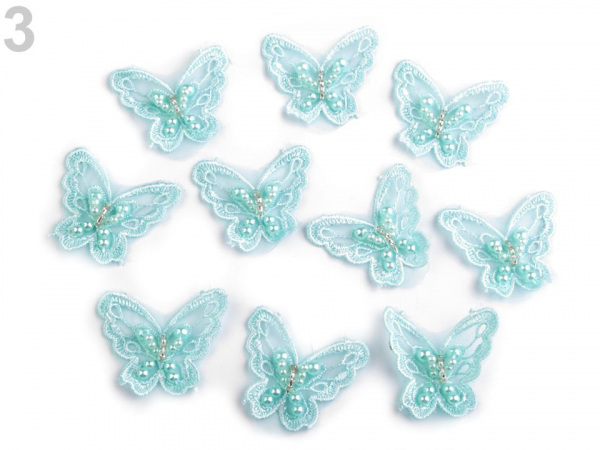 Textilní aplikace / nášivka motýl s perlami