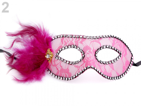 Karnevalová maska - škraboška krajka s peřím