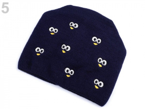 Dětská zimní čepice s výšivkou očí, svěšená