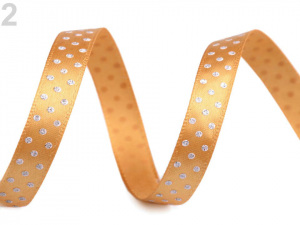 Saténová stuha s puntíky a glitry šíře 10 mm