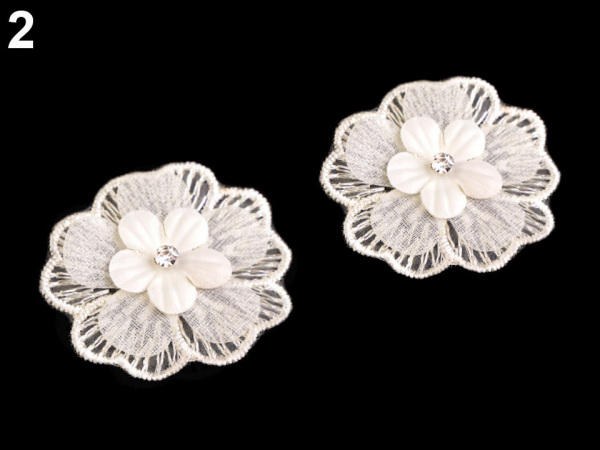 Textilní květ 3D Ø45 mm s kamínkem