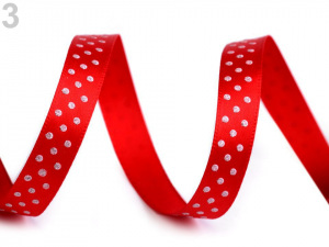 Saténová stuha s puntíky a glitry šíře 10 mm