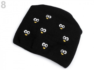 Dětská zimní čepice s výšivkou očí, svěšená