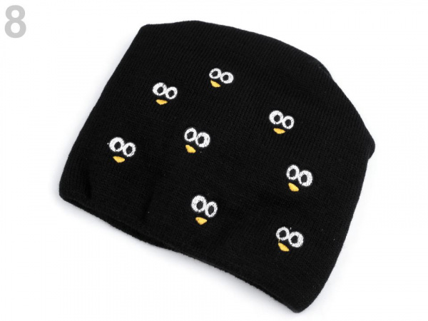 Dětská zimní čepice s výšivkou očí, svěšená