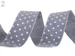 Bavlněná stuha s puntíky jeans šíře 25 mm