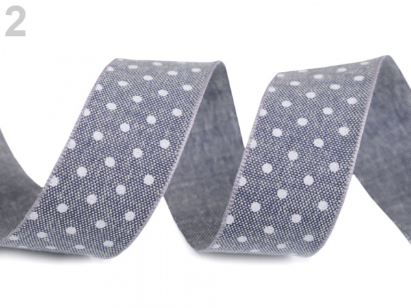 Bavlněná stuha s puntíky jeans šíře 25 mm